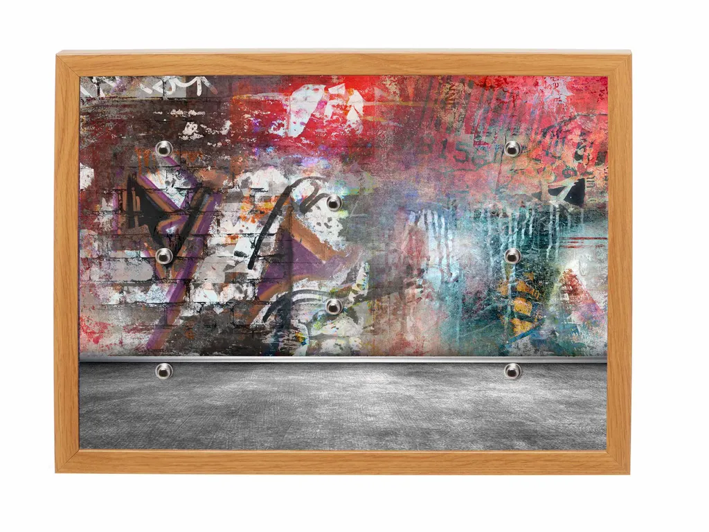 Universalboard "Fine Art Oak S40" Motiv 37 Graffiti / Magnettafel, Schlüsselboard, Wandbild  40x30cm Rahmen Eiche-Nachbildung